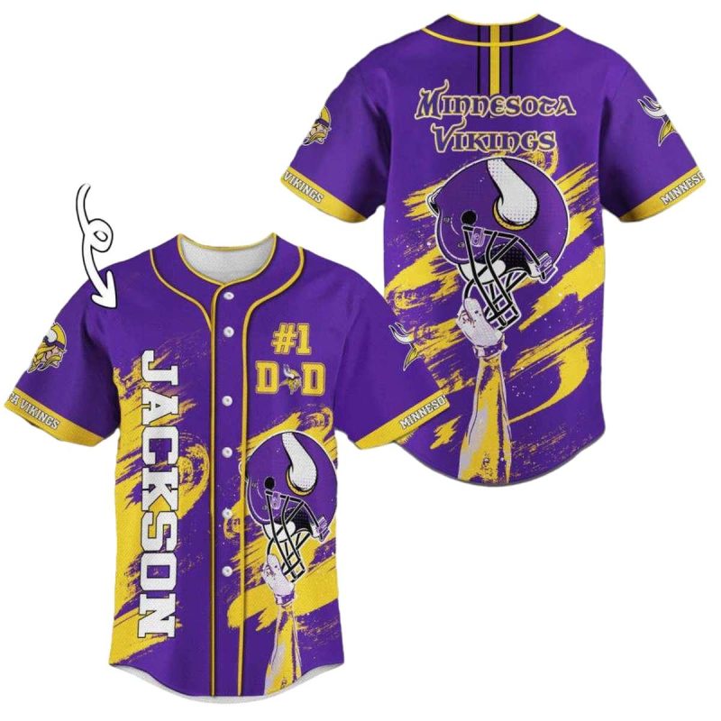Personalized Minnesota Vikings Logo And Helmet 1 Dad Baseball Jersey 1