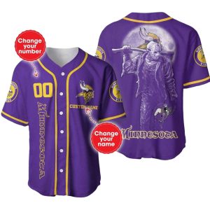 Personalized Minnesota Vikings Logo And Jason Voorhees Halloween Baseball Jersey