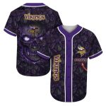 Personalized Minnesota Vikings Logo And Lava Skull Baseball Jersey