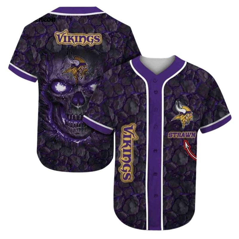 Personalized Minnesota Vikings Logo And Lava Skull Baseball Jersey 1
