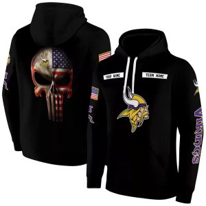 Personalized Minnesota Vikings Logo And Punisher Skull Black AOP Hoodie