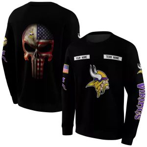 Personalized Minnesota Vikings Logo And Punisher Skull Black AOP Sweatshirt
