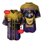 Personalized Minnesota Vikings Logo And Skeleton US Flag Baseball Jersey
