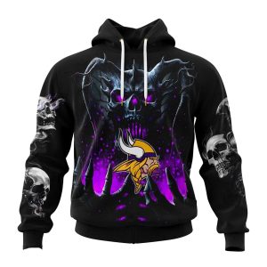 Personalized Minnesota Vikings Logo And Skull Halloween AOP Hoodie