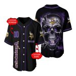 Personalized Minnesota Vikings Logo And Smoke Skull Purple Baseball Jersey