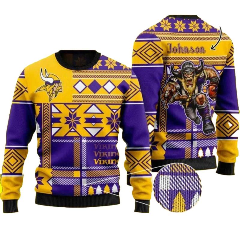 Personalized Minnesota Vikings Logo And Warrior Ugly Sweater 1