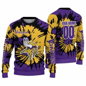 Personalized Minnesota Vikings Logo Burst Swirl Purple And Yellow AOP Sweatshirt