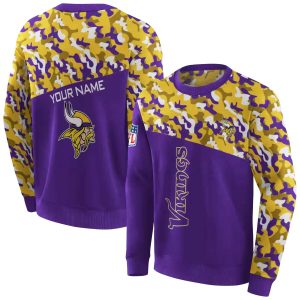 Personalized Minnesota Vikings Logo Camo And Purple Pattern AOP Sweatshirt
