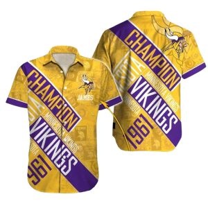 Personalized Minnesota Vikings Logo Champion Retro Yellow Hawaiian Shirt