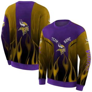 Personalized Minnesota Vikings Logo Flame Design Purple AOP Sweatshirt
