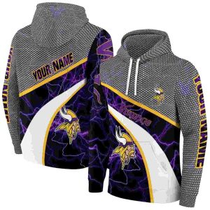 Personalized Minnesota Vikings Logo Hexagonal Mesh Purple Black Gray AOP Hoodie