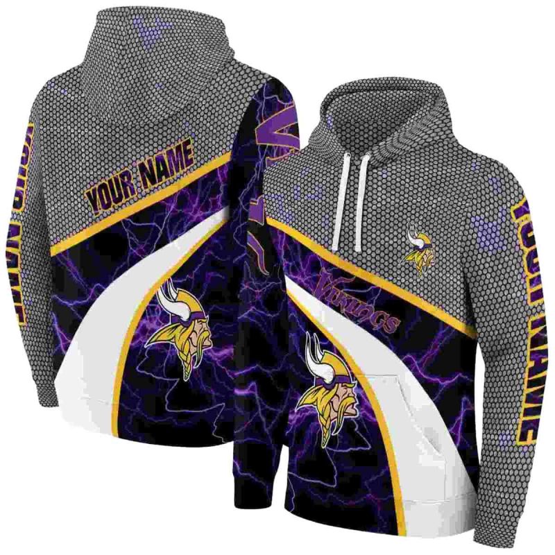 Personalized Minnesota Vikings Logo Hexagonal Mesh Purple Black Gray Aop Hoodie 1