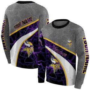 Personalized Minnesota Vikings Logo Hexagonal Mesh Purple Black Gray AOP Sweatshirt