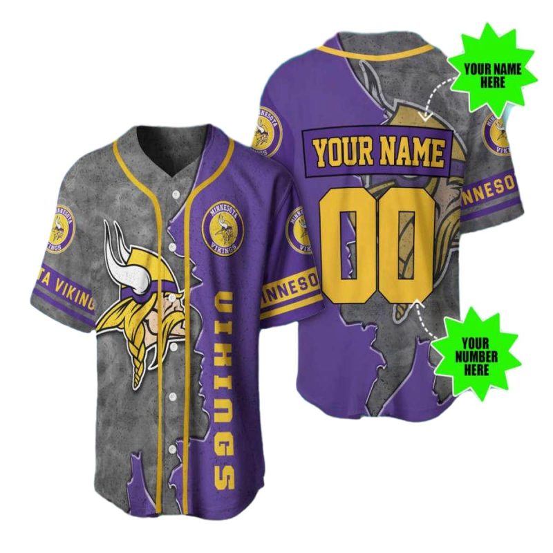 Personalized Minnesota Vikings Logo In My Heart Baseball Jersey 1