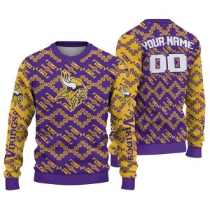 Personalized Minnesota Vikings Logo Lattice Gridwork Purple AOP Sweatshirt