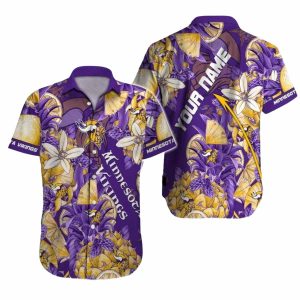 Personalized Minnesota Vikings Logo Lover Purple And Gold Floral Hawaiian Shirt
