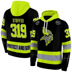 Personalized Minnesota Vikings Logo Safety Motif Black Neon Green AOP Hoodie