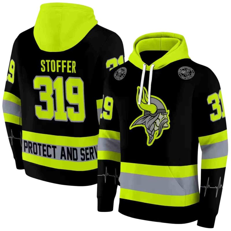 Personalized Minnesota Vikings Logo Safety Motif Black Neon Green Aop Hoodie 1