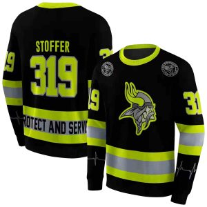 Personalized Minnesota Vikings Logo Safety Motif Black Neon Green AOP Sweatshirt