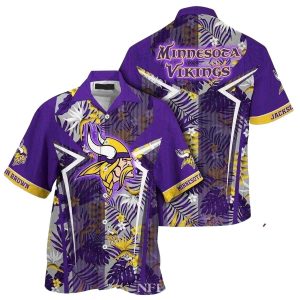 Personalized Minnesota Vikings Logo Tropical Tackle Hawaiian Shirt