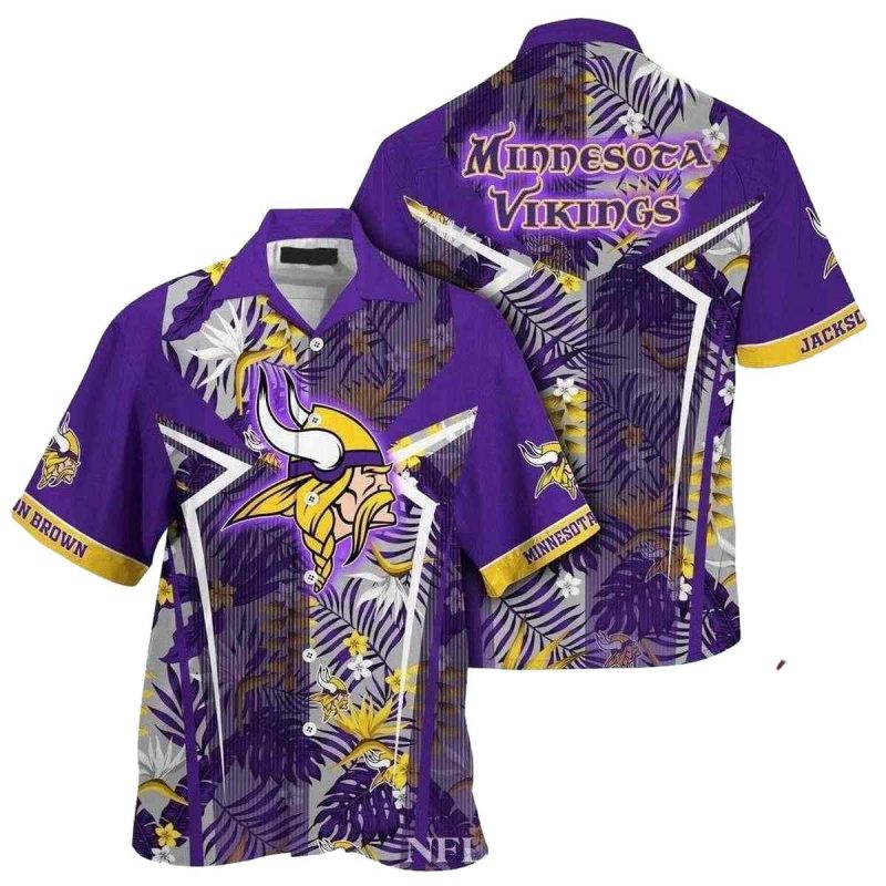 Personalized Minnesota Vikings Logo Tropical Tackle Hawaiian Shirt 1