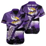 Personalized Minnesota Vikings Majestic Whale Tropical Purple Hawaiian Shirt