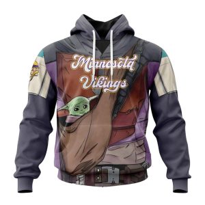 Personalized Minnesota Vikings Mandalorian And Baby Yoda AOP Hoodie