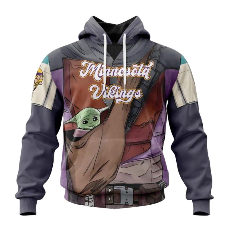 Personalized Minnesota Vikings Mandalorian And Baby Yoda Aop Hoodie 1