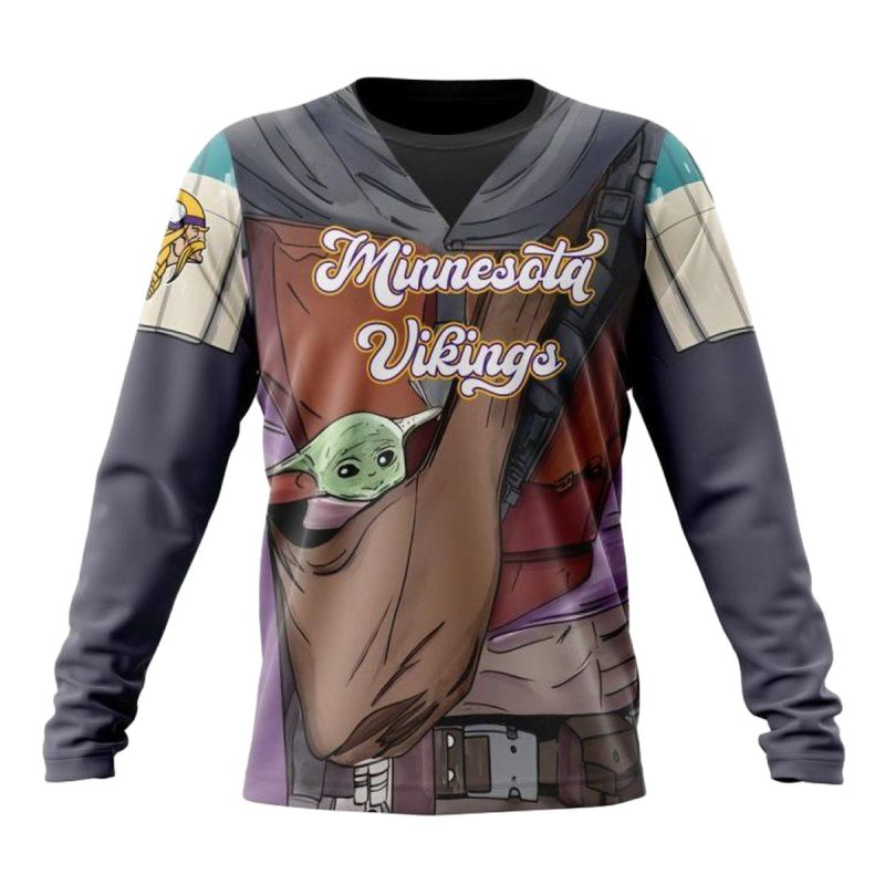 Personalized Minnesota Vikings Mandalorian And Baby Yoda Aop Sweatshirt 1