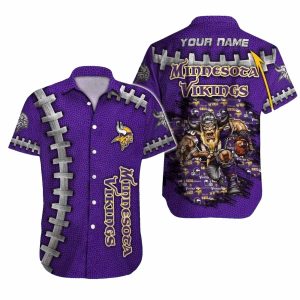 Personalized Minnesota Vikings Mascot And Ball Pattern Hawaiian Shirt