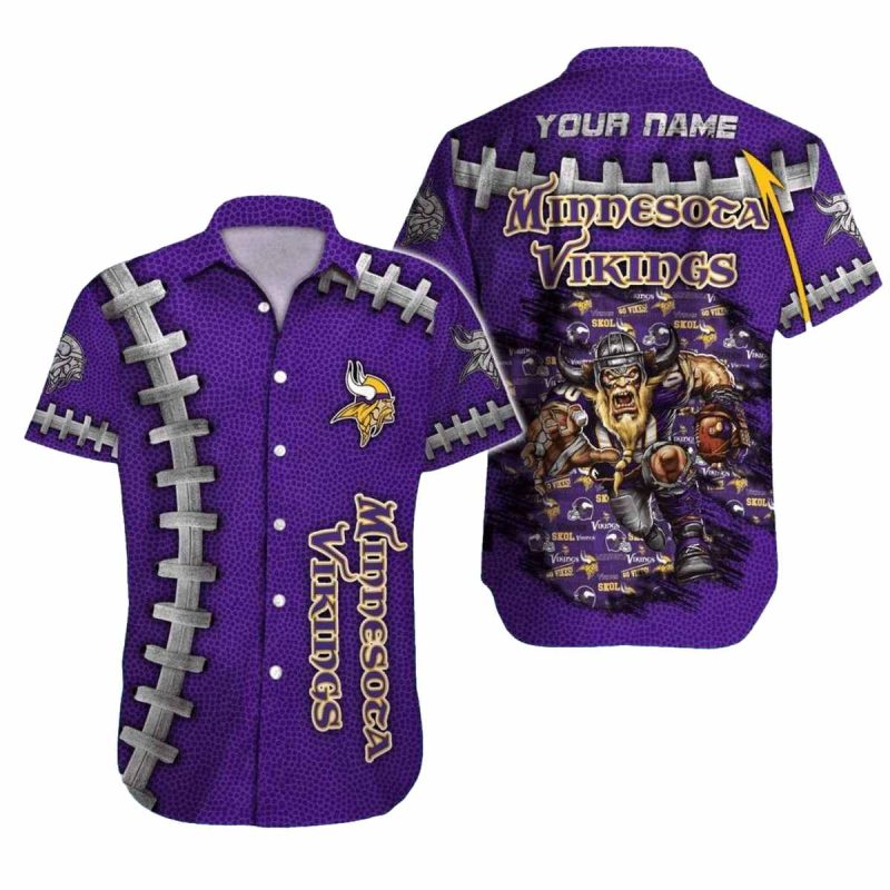 Personalized Minnesota Vikings Mascot And Ball Pattern Hawaiian Shirt 1
