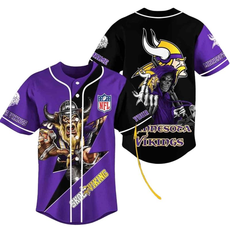 Personalized Minnesota Vikings Mascot And Death Baseball Jersey 1