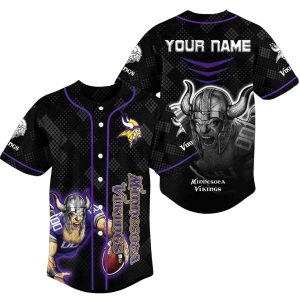 Personalized Minnesota Vikings Mascot Black Baseball Jersey