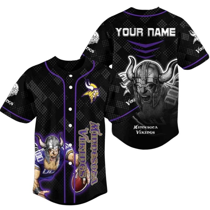Personalized Minnesota Vikings Mascot Black Baseball Jersey 1