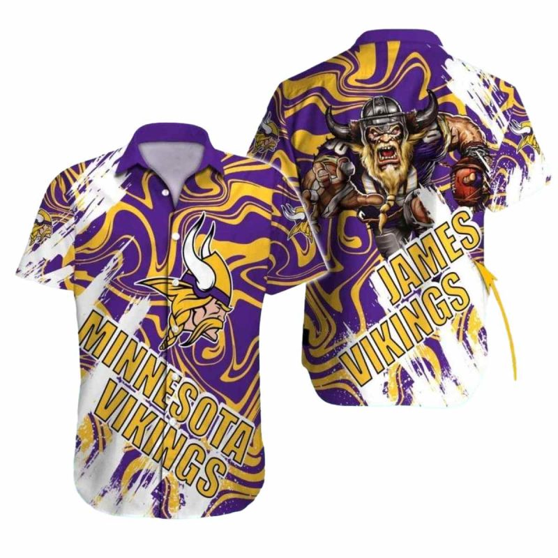 Personalized Minnesota Vikings Mascot Psychedelic Swirl Hawaiian Shirt 1