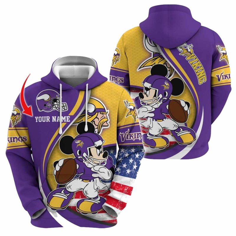 Personalized Minnesota Vikings Mickey Mouse Player Aop Hoodie 1