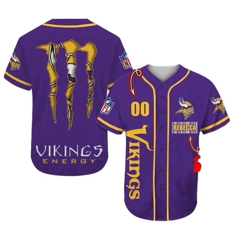 Personalized Minnesota Vikings Monster Enery Baseball Jersey 1