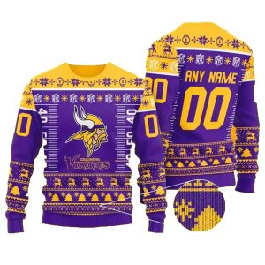 Personalized Minnesota Vikings NFL Yard Line Ugly Sweater
