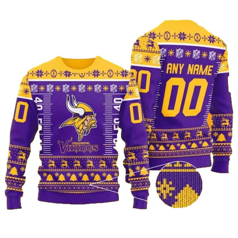 Personalized Minnesota Vikings Nfl Yard Line Ugly Sweater 1