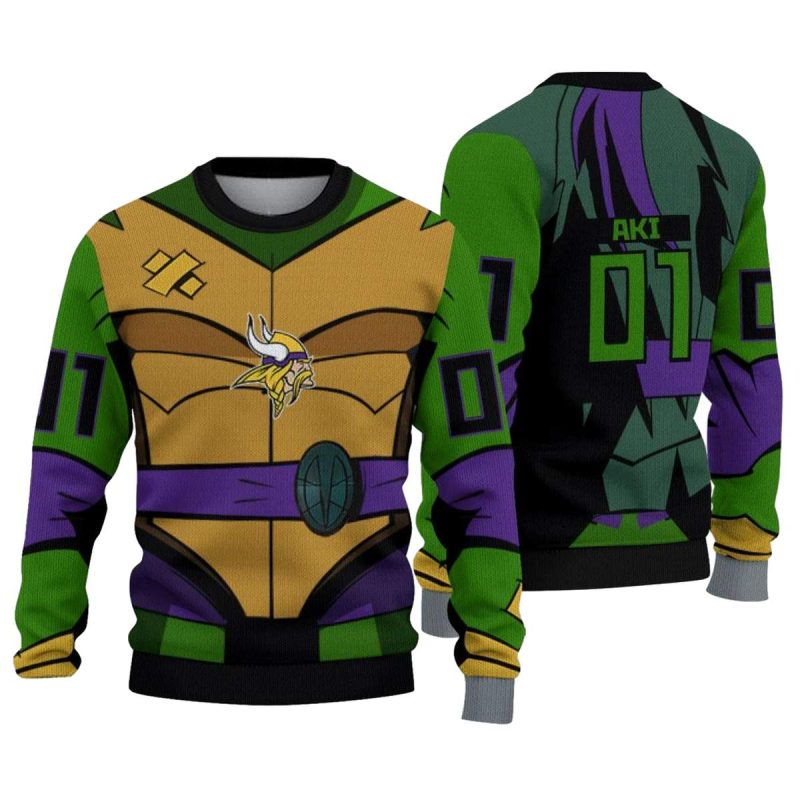 Personalized Minnesota Vikings Ninja Turtle Cosplay Aop Sweatshirt 1