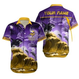Personalized Minnesota Vikings Orca Wave And Moon Hawaiian Shirt