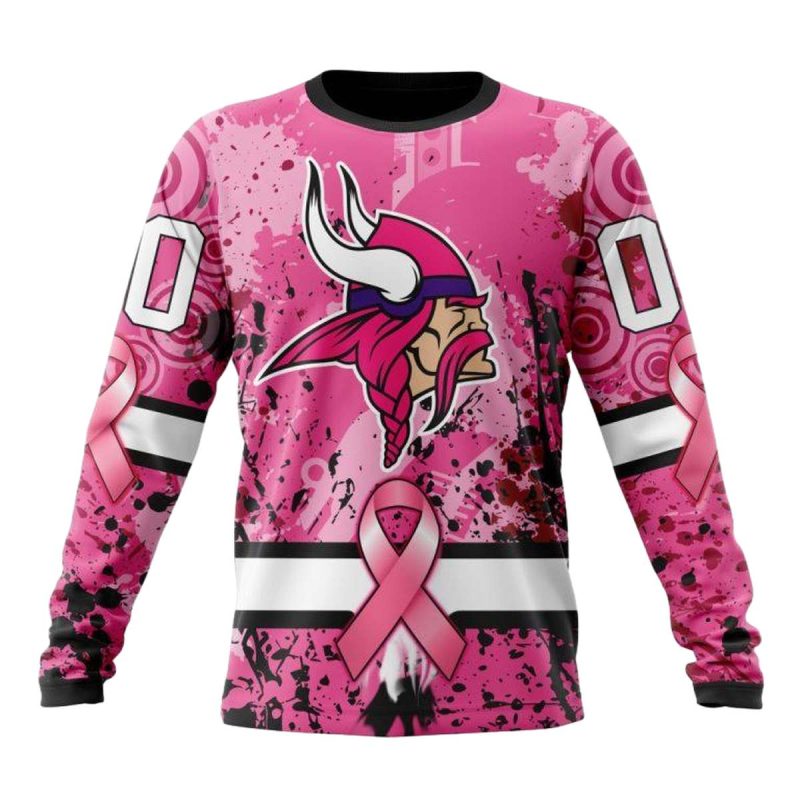Personalized Minnesota Vikings Pink Breast Cancer Aop Sweatshirt 1