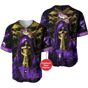 Personalized Minnesota Vikings Praying Skull Baseball Jersey