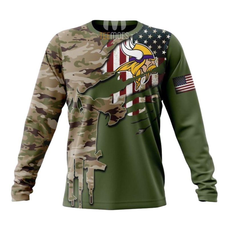 Personalized Minnesota Vikings Punisher Green Camo Us Military Aop Sweatshirt 1