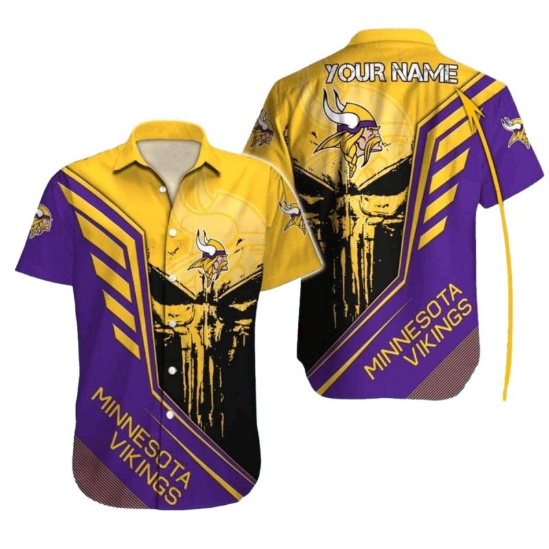 Personalized Minnesota Vikings Punisher Skull Inspired Hawaiian Shirt 1