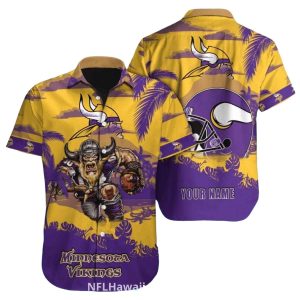 Personalized Minnesota Vikings Purple And Gold Warrior Logo Helmet Hawaiian Shirt