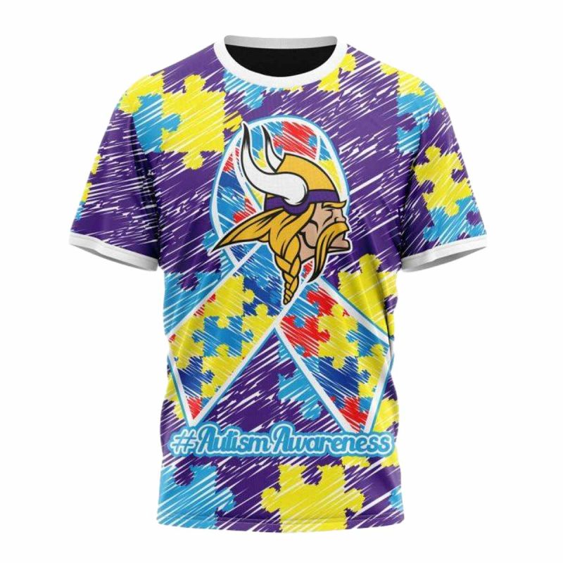 Personalized Minnesota Vikings Puzzle Autism Awareness Aop T Shirt 1