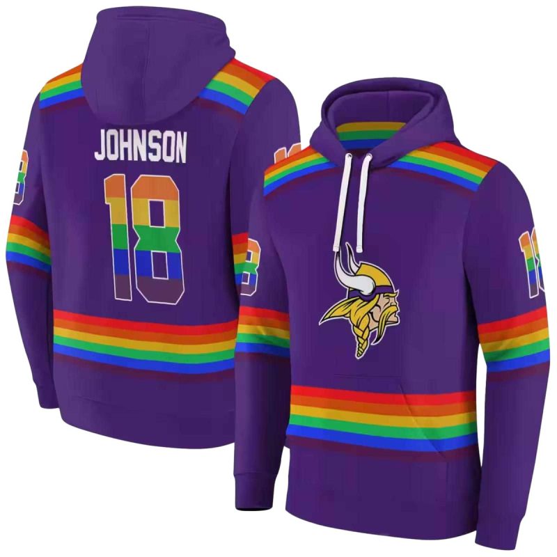 Personalized Minnesota Vikings Rainbow Stripes Purple Aop Hoodie 1