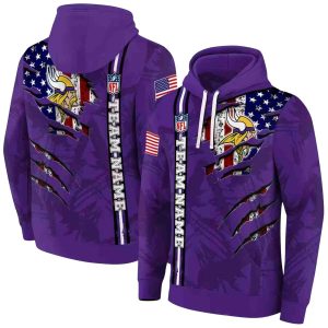 Personalized Minnesota Vikings Ripped Flag Purple AOP Hoodie