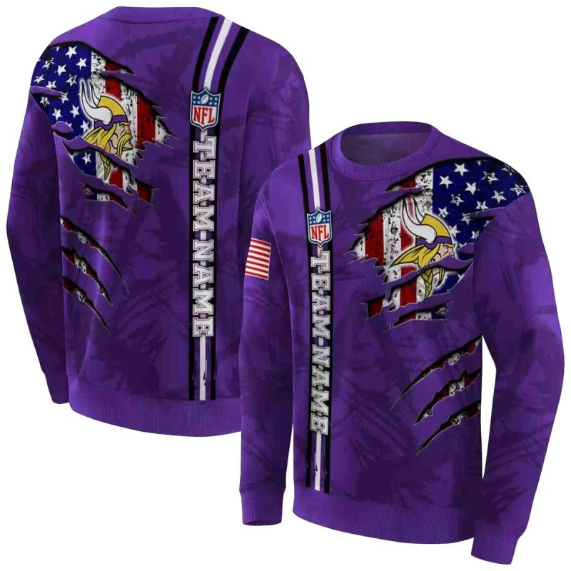 Personalized Minnesota Vikings Ripped Flag Purple Aop Sweatshirt 1